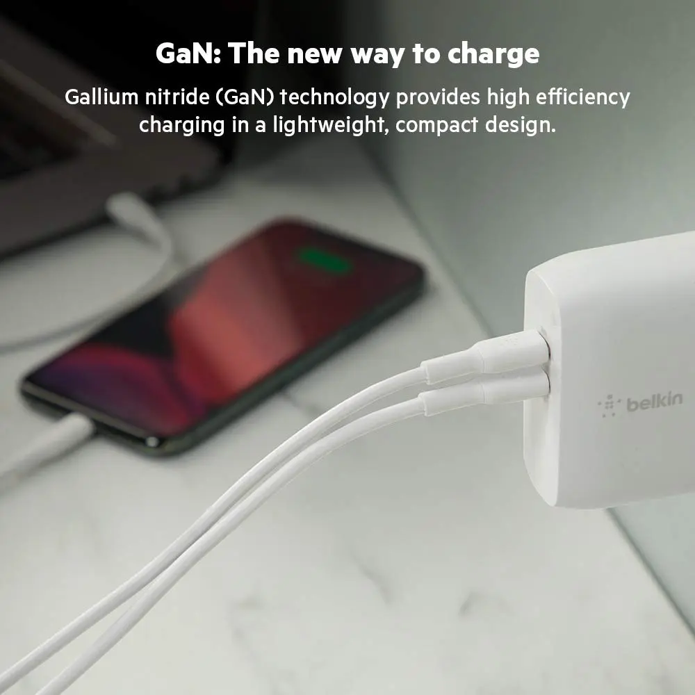 Belkin 68W Dual GaN USB C Charger Block | Fast Charging for Travel - view 3