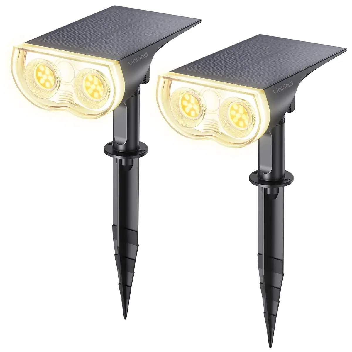 Linkind Solar Lights Outdoor Waterproof LED Spotlights 2 Pack | 650 Lumens, IP65 Weatherproof, Dusk-to-Dawn, Warm White - main product image