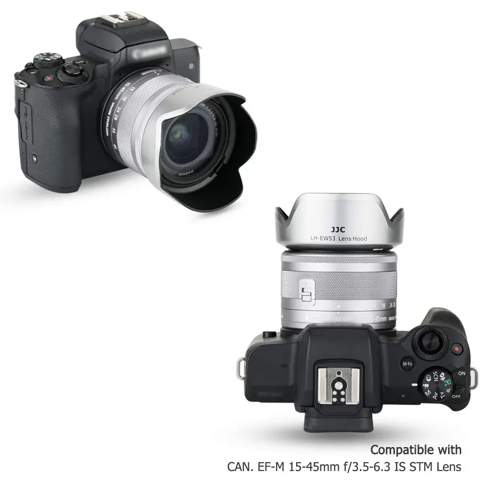 JJC Lens Hood Shade for Canon EF-M 15-45mm & RF-S 18-45mm Lenses | Replaces EW-53, 49mm Filter Compatible, Silver - view 3