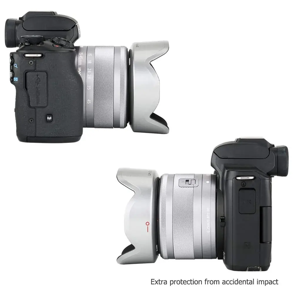 JJC Lens Hood Shade for Canon EF-M 15-45mm & RF-S 18-45mm Lenses | Replaces EW-53, 49mm Filter Compatible, Silver - view 4
