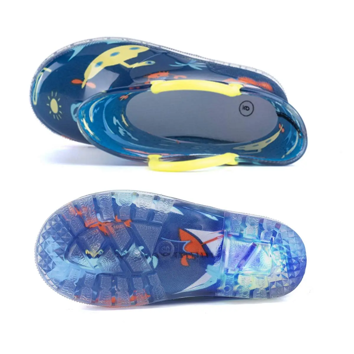 HugRain Boys Kids Rain Boots Size 3 | Light Up Waterproof Shark Ocean Blue (Lightweight, Easy-On Handles, Waterproof, 20mm Heel) - view 5