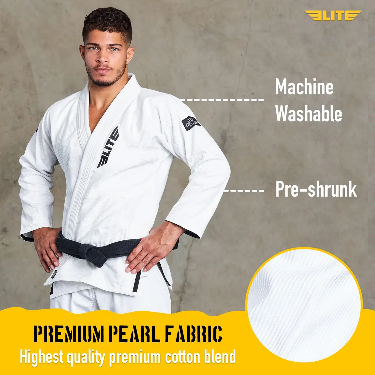 Elite Sports BJJ GI for Men - Premium White, Size 1 (A1) | IBJJF Approved Kimono with Free White Belt - view 3