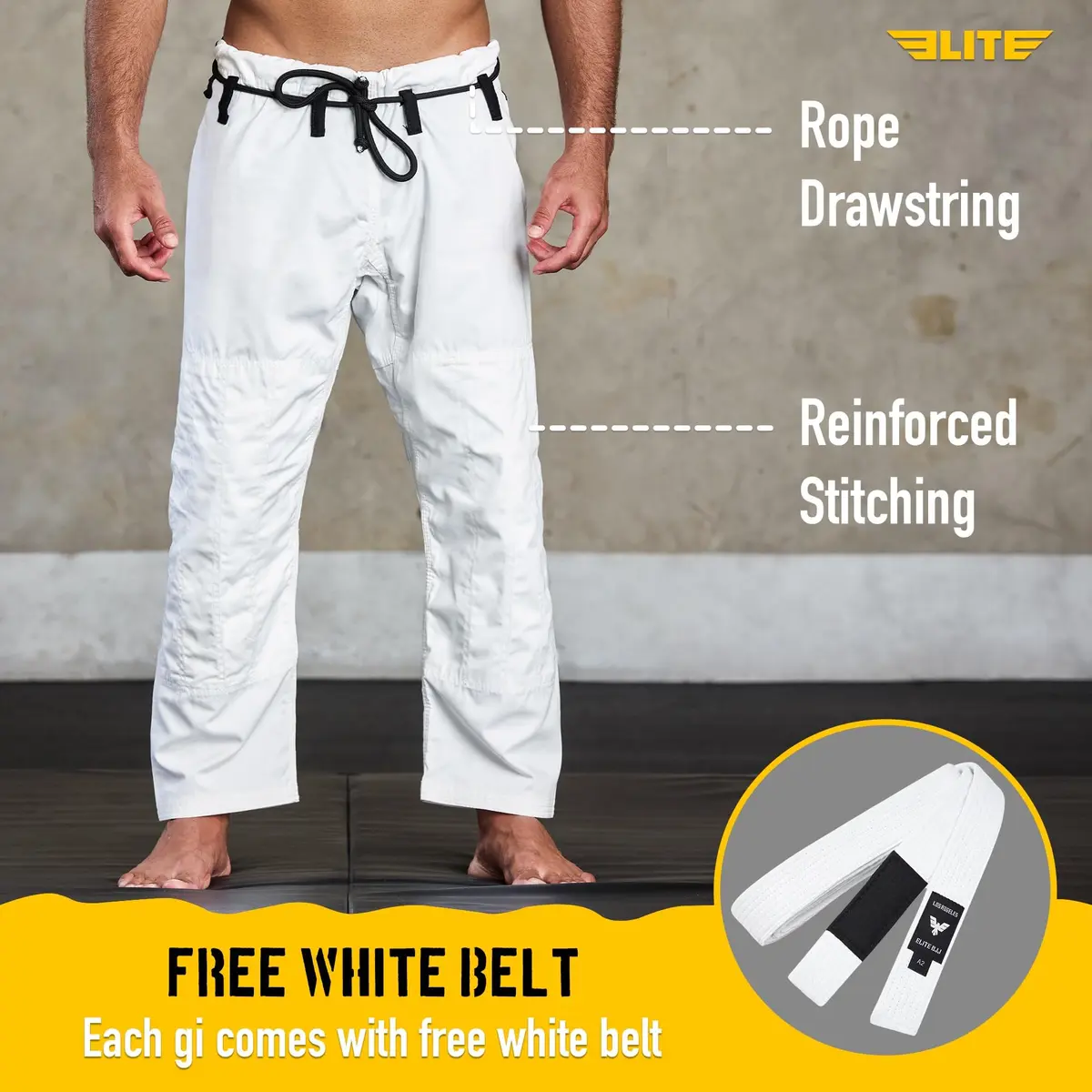 Elite Sports BJJ GI for Men - Premium White, Size 1 (A1) | IBJJF Approved Kimono with Free White Belt - view 4