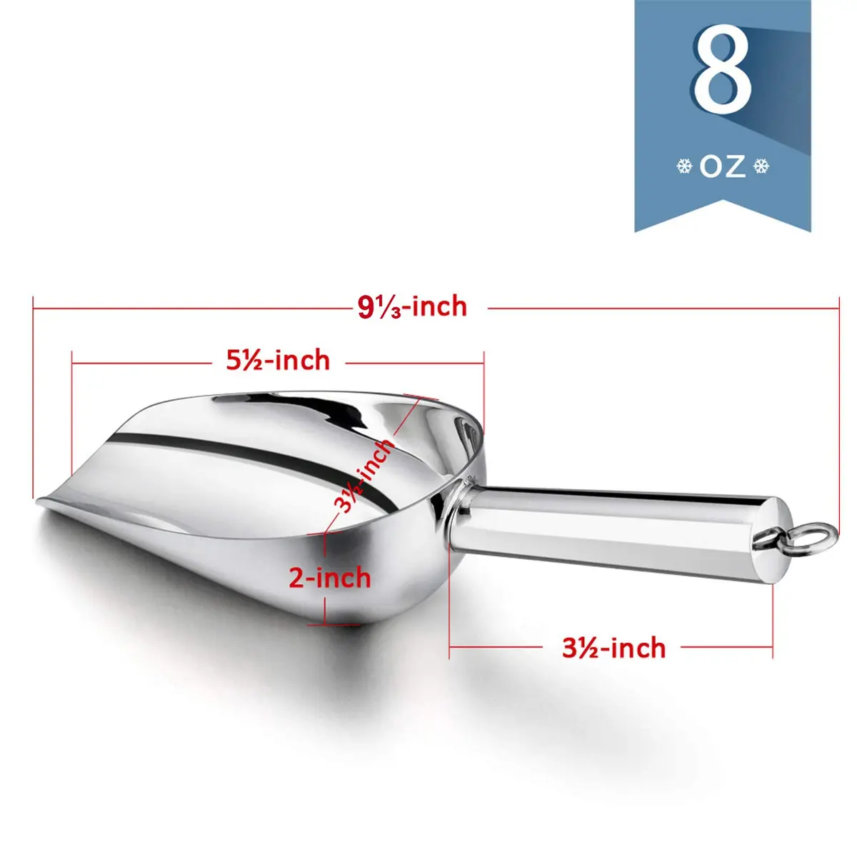 E-far Metal Ice Scoop Set of 2 | 8oz Stainless Steel Kitchen Scooper for Ice Maker - view 2