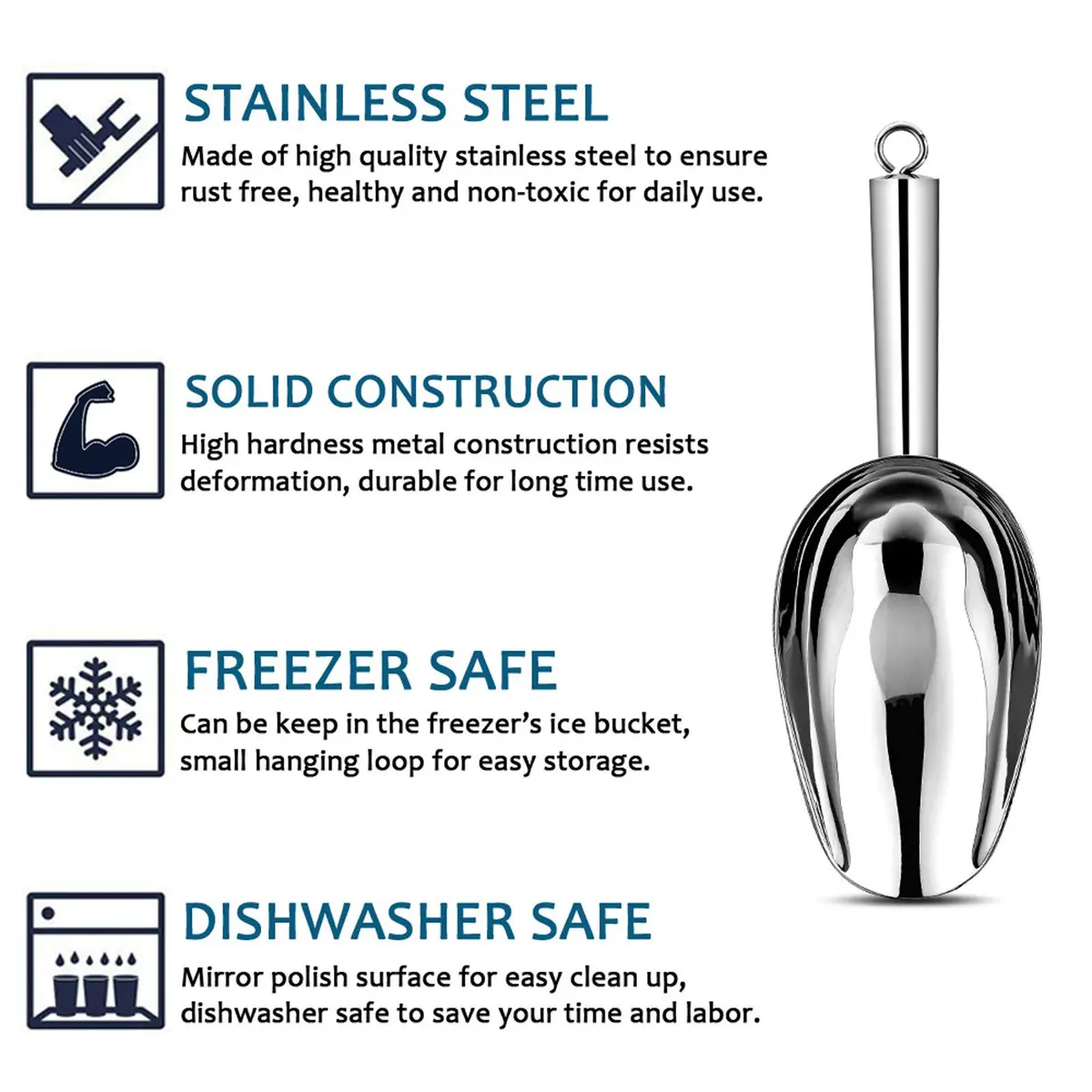 E-far Metal Ice Scoop Set of 2 | 8oz Stainless Steel Kitchen Scooper for Ice Maker - view 3
