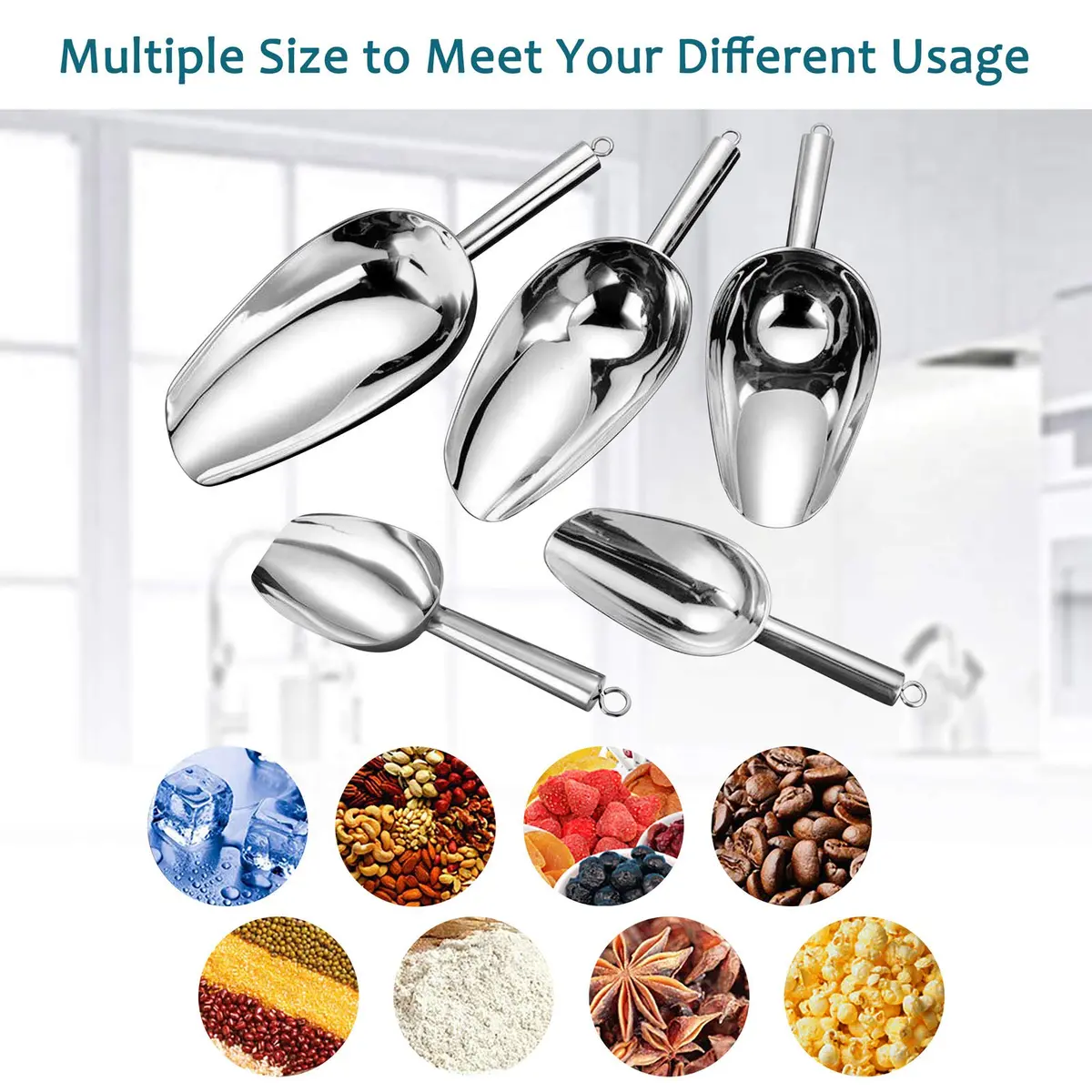 E-far Metal Ice Scoop Set of 2 | 24oz Stainless Steel Kitchen Utensils for Ice Maker - view 7