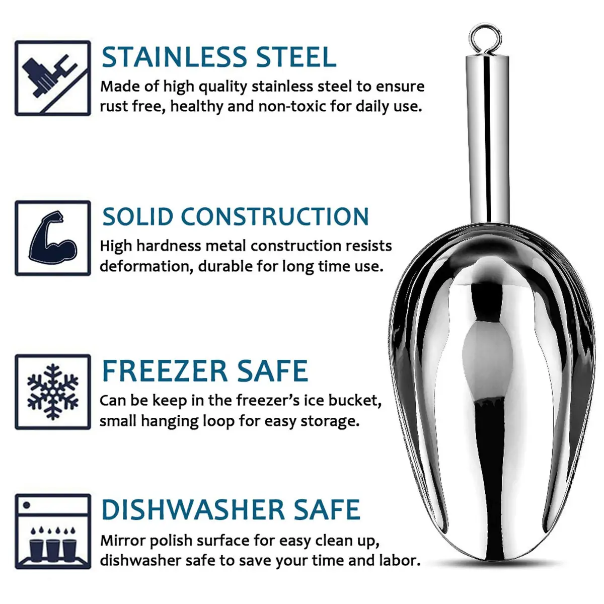 E-far Metal Ice Scoop Set of 2 | 24oz Stainless Steel Kitchen Utensils for Ice Maker - view 3