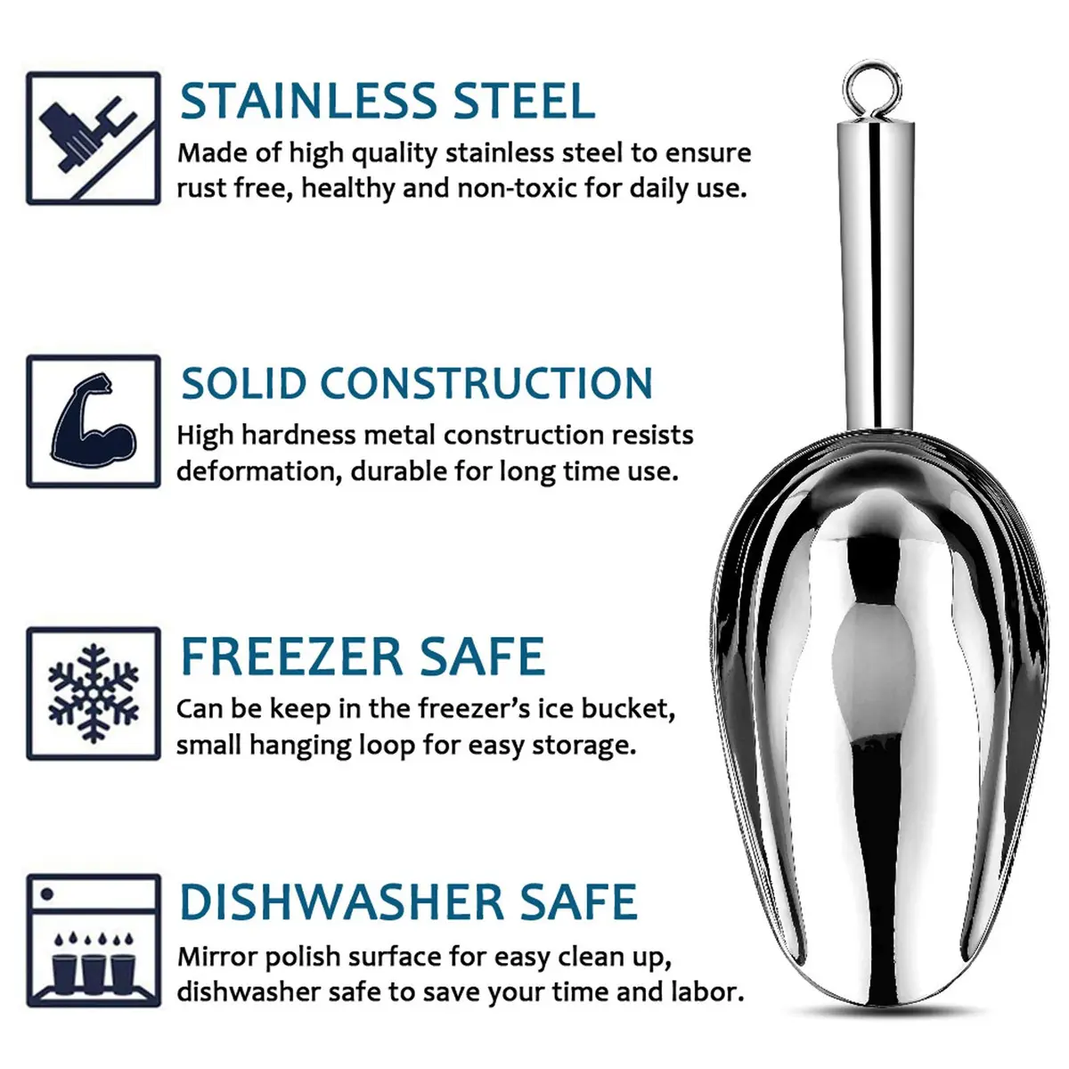 E-far Metal Ice Scoop Set of 2 12oz | Durable Stainless Steel Kitchen Scooper - view 3