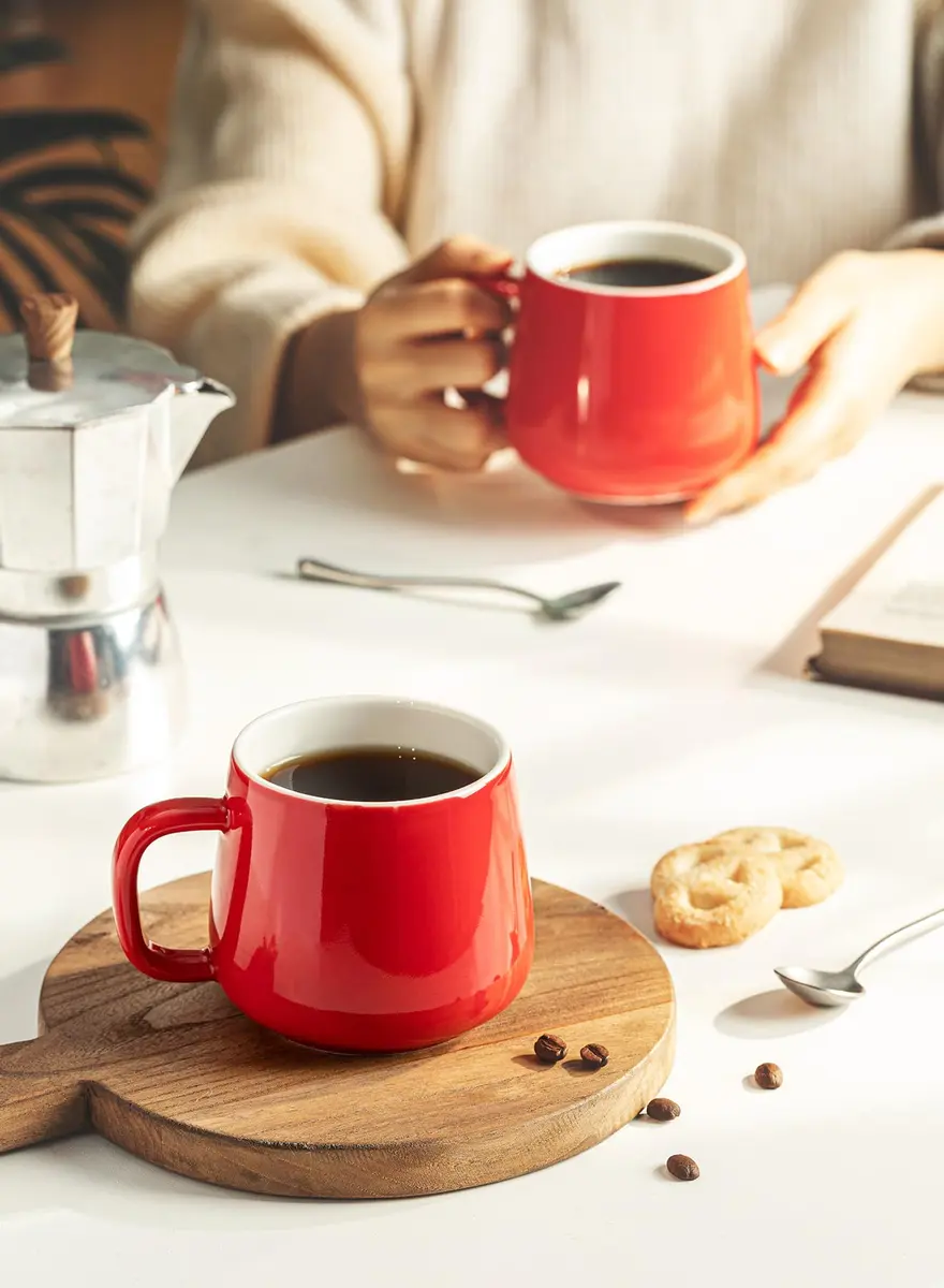 Teocera Ceramic Coffee Mug Set of 4 - 355ml (12 oz) Red | Large Handles for Hot & Cold Drinks - view 7