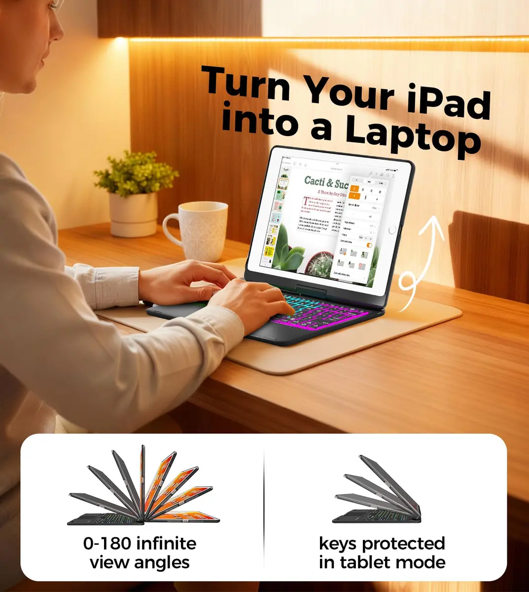 NOKBABO Black Keyboard Case for iPad 9th/8th/7th Gen 10.2" & iPad Air 3rd Gen/Pro 10.5" with Rotatable Touchpad & Backlight - view 5