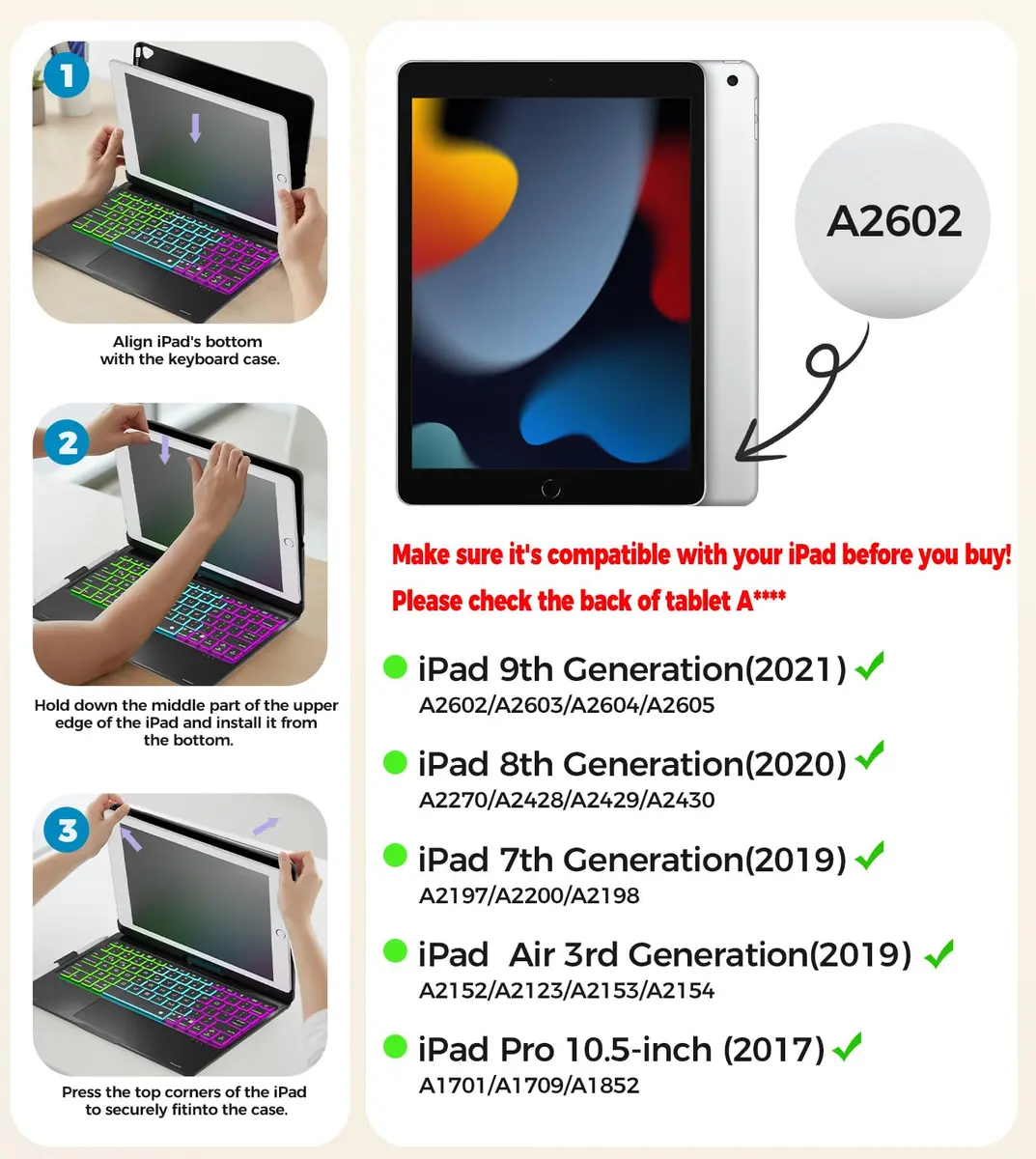 NOKBABO Black Keyboard Case for iPad 9th/8th/7th Gen 10.2" & iPad Air 3rd Gen/Pro 10.5" with Rotatable Touchpad & Backlight - view 2