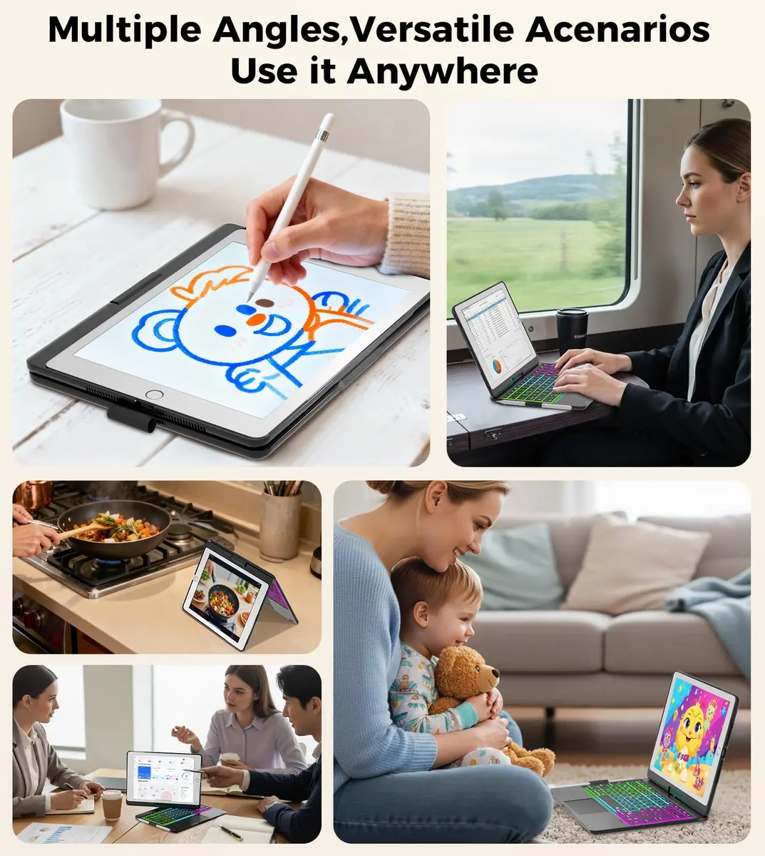NOKBABO Black Keyboard Case for iPad 9th/8th/7th Gen 10.2" & iPad Air 3rd Gen/Pro 10.5" with Rotatable Touchpad & Backlight - view 3