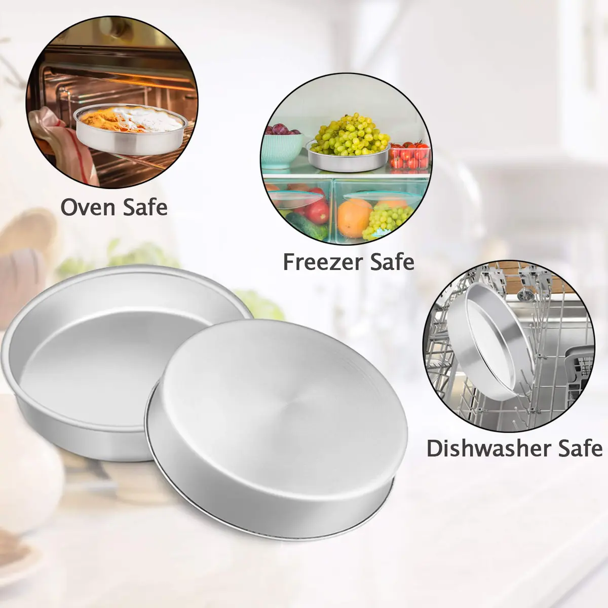 TeamFar 9.5 Inch Cake Pan Set of 2 | Heavy Duty Stainless Steel Round Baking Pans - view 6