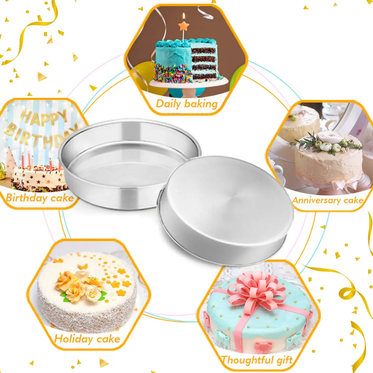 TeamFar 9.5 Inch Cake Pan Set of 2 | Heavy Duty Stainless Steel Round Baking Pans - view 4