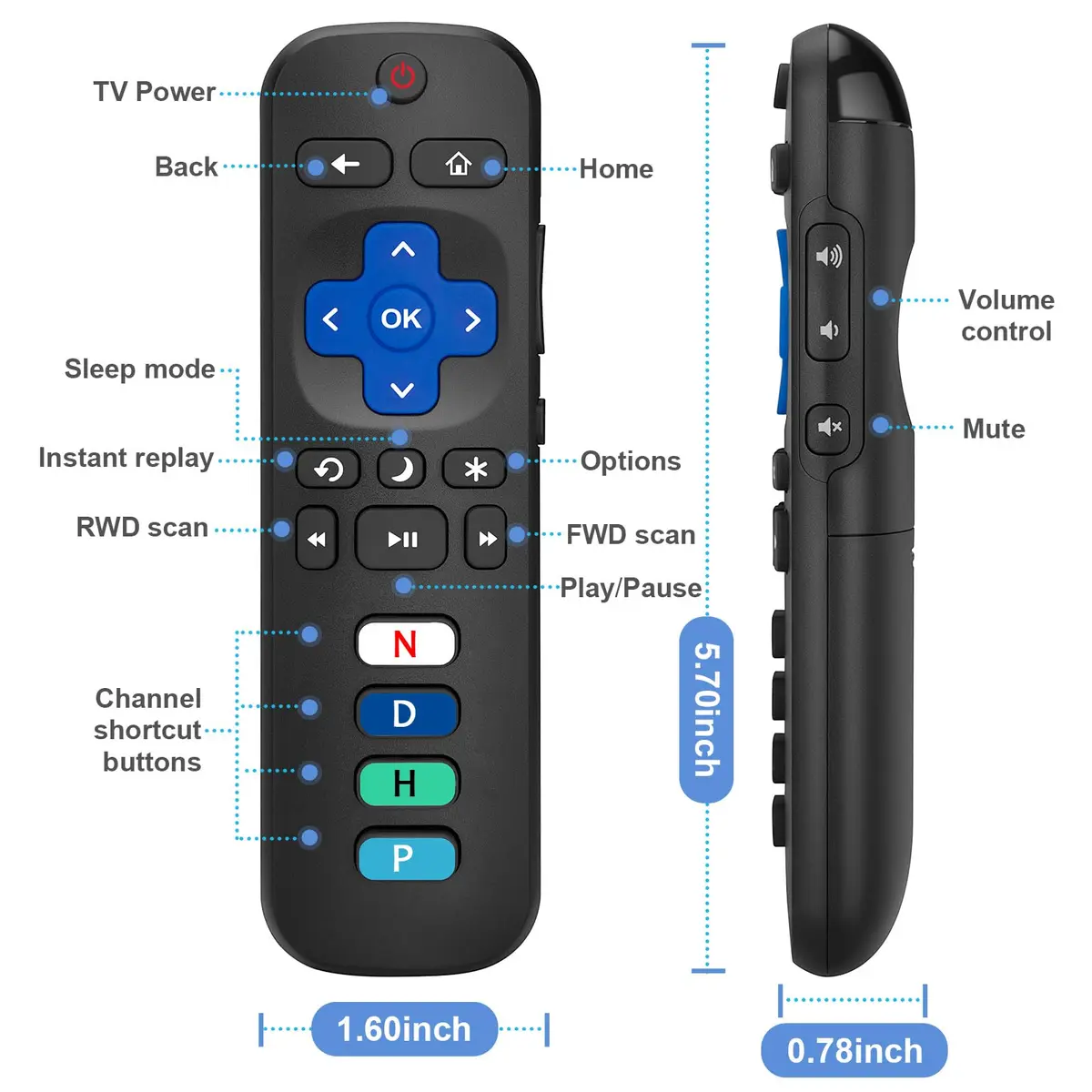 LOUTOC Replacement RC280 RC282 Remote Control for TCL Roku TVs | Infrared Universal Remote - view 6