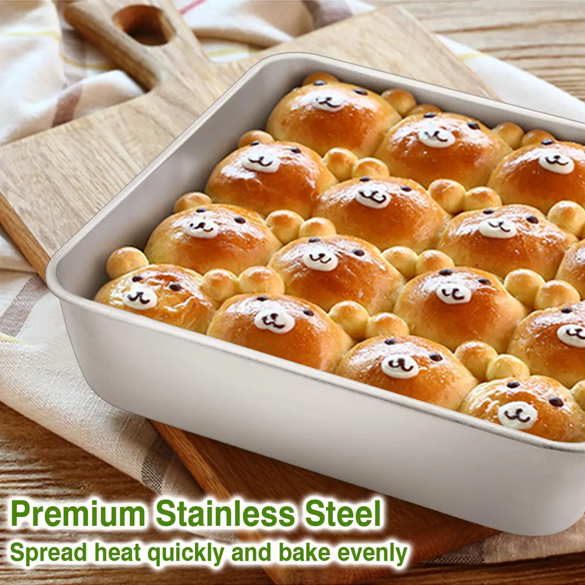 P&P CHEF Square Baking Pan Set 8.3x8.3x2 inches (21x21x5 cm) | 3-Piece Stainless Steel Brownie Pan - view 5