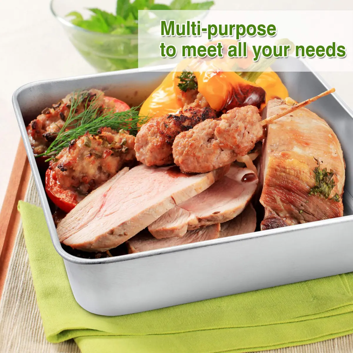 P&P CHEF Square Baking Pan Set 8.3x8.3x2 inches (21x21x5 cm) | 3-Piece Stainless Steel Brownie Pan - view 4