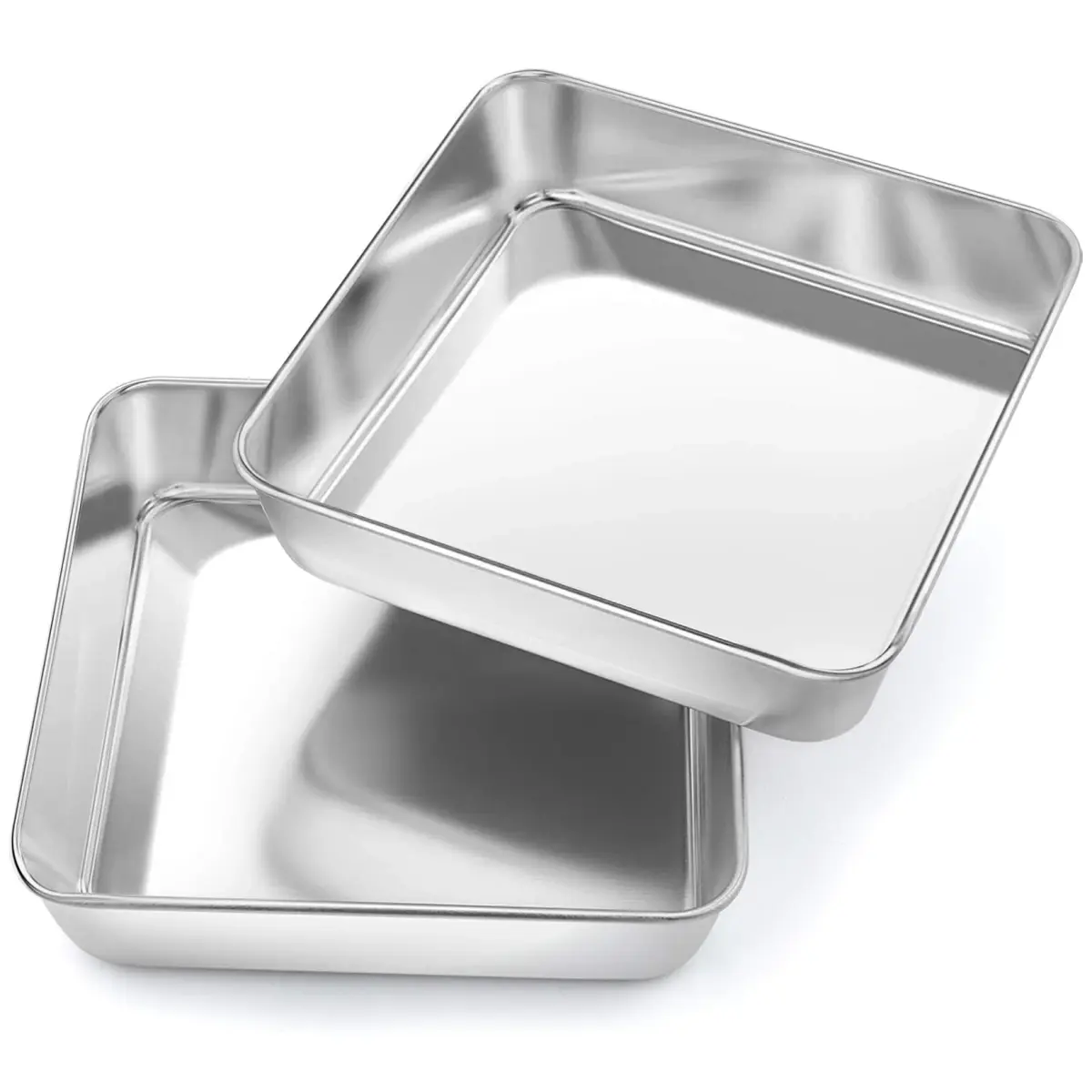 P&P CHEF Square Baking Pan 8x8 Inch (20.3x20.3 cm) - Set of 2 | Heavy Duty Stainless Steel - main product image