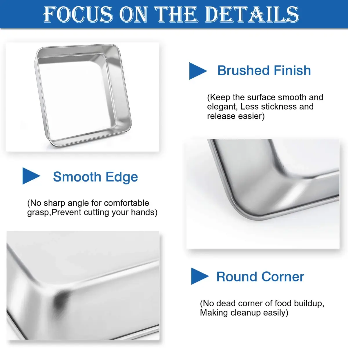 P&P CHEF Square Baking Pan 8x8 Inch (20.3x20.3 cm) - Set of 2 | Heavy Duty Stainless Steel - view 3