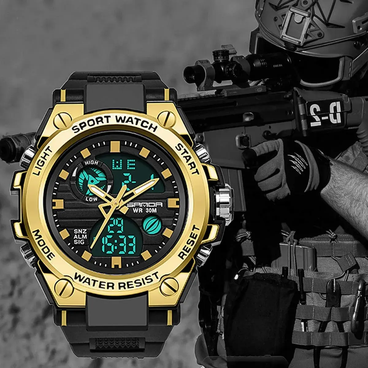 AIMES Men's Sport Watch 53mm (2.1 inch) | Dual Time Zone Military Watch with LED Alarm & Stopwatch - view 2