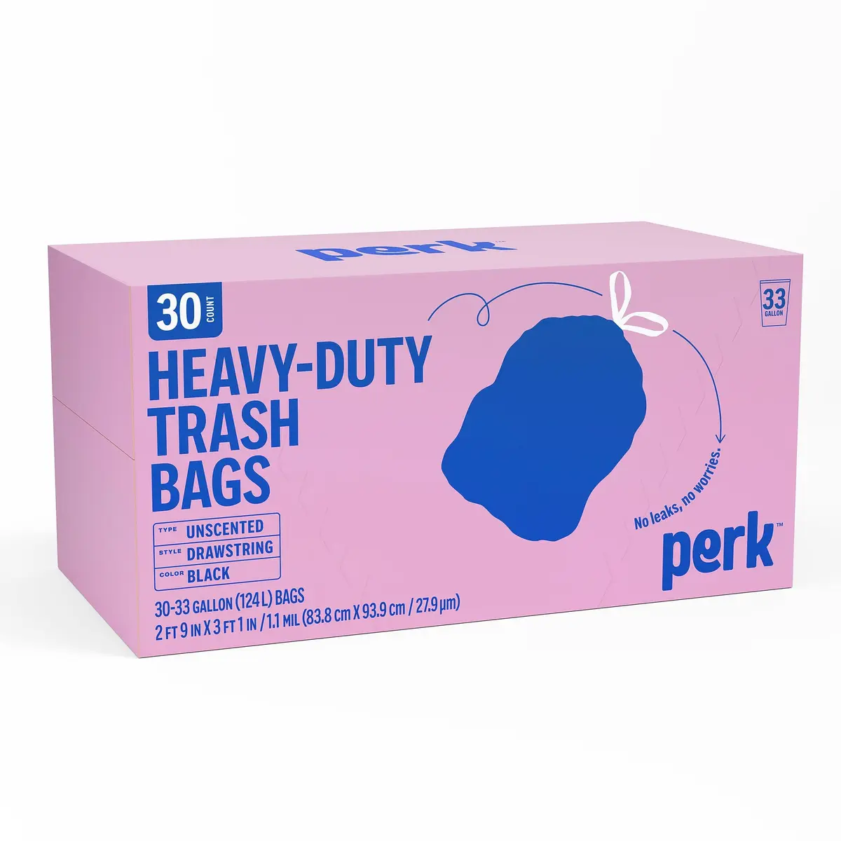 Perk Black Kitchen Trash Bags 33 Gallon | Heavy-Duty Drawstring Liners for Home & Office - main product image
