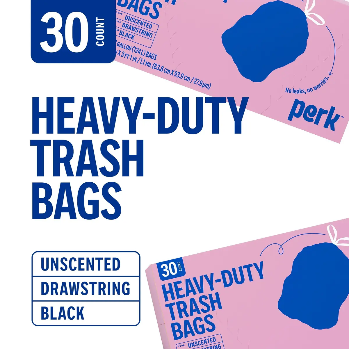 Perk Black Kitchen Trash Bags 33 Gallon | Heavy-Duty Drawstring Liners for Home & Office - view 3