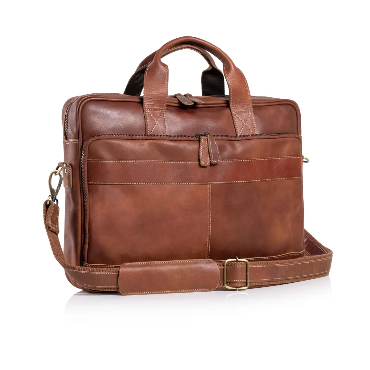KomalC Leather Briefcase 16-inch Laptop Messenger Bag Satchel for Men and Women | Top Grain Buffalo Leather, YKK Zippers, Trolley Compatible - main product image