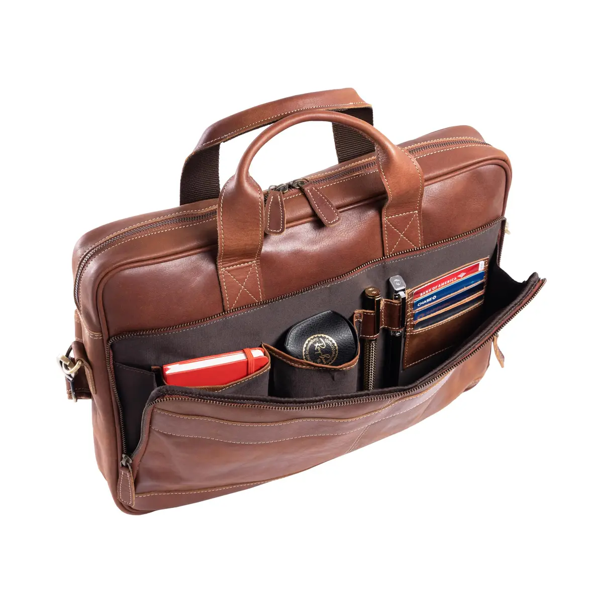 KomalC Leather Briefcase 16-inch Laptop Messenger Bag Satchel for Men and Women | Top Grain Buffalo Leather, YKK Zippers, Trolley Compatible - view 2
