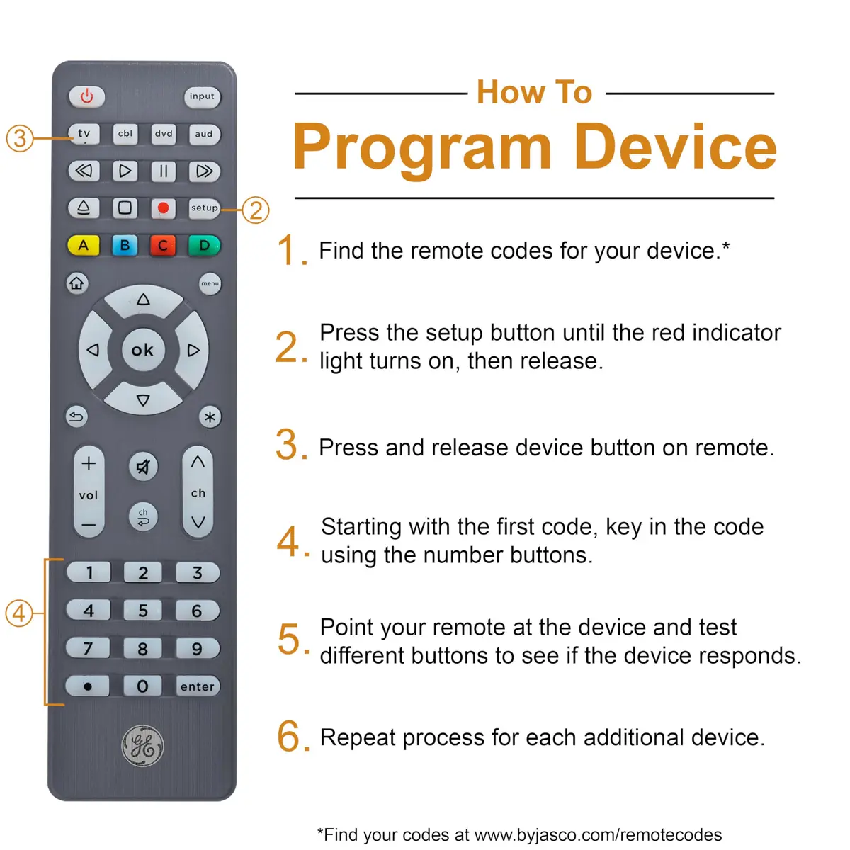 GE 4-Device Backlit Universal Remote Control | Samsung TV Compatible, Graphite, 1 Pack - view 6