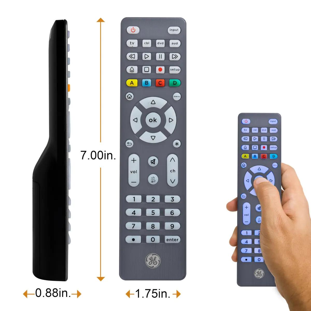 GE 4-Device Backlit Universal Remote Control | Samsung TV Compatible, Graphite, 1 Pack - view 8