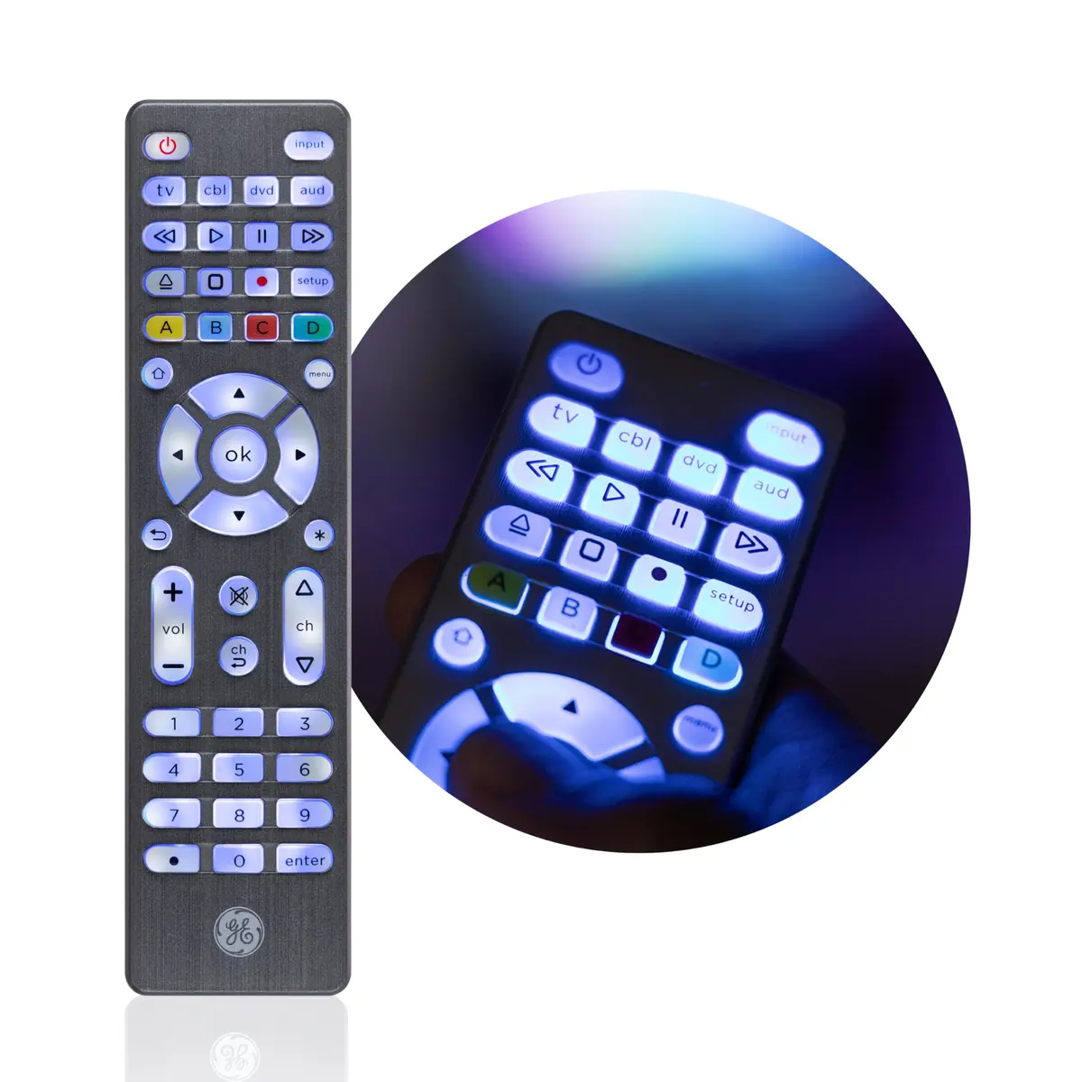 GE 4-Device Backlit Universal Remote Control | Samsung TV Compatible, Graphite, 1 Pack - view 2