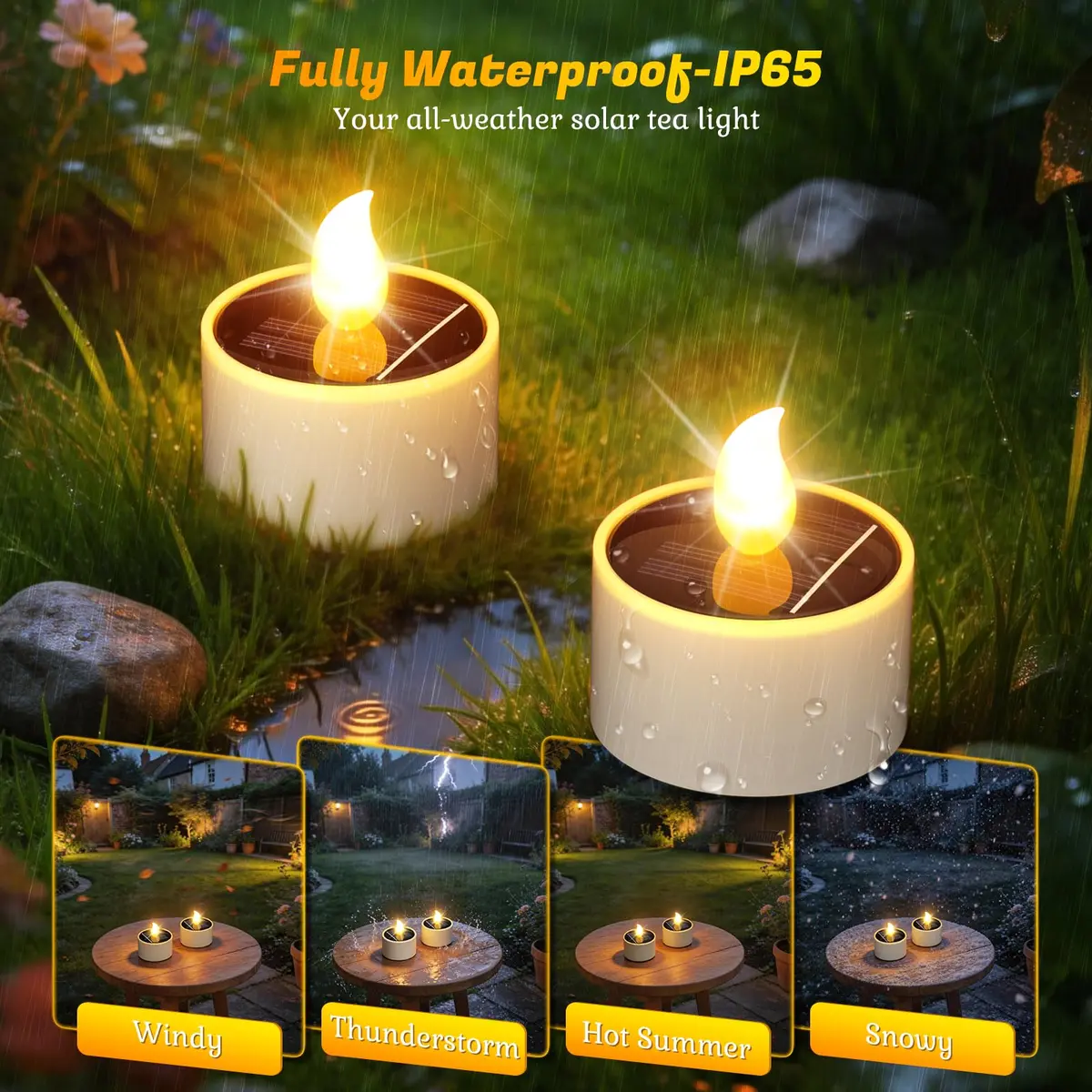 PChero Solar Tea Lights Outdoor, 6 Pack, IP65 Waterproof, Dusk to Dawn Flameless Flickering LED Candles, 2" Votive Size, Warm White Glow | 5.08cm (2") - view 5