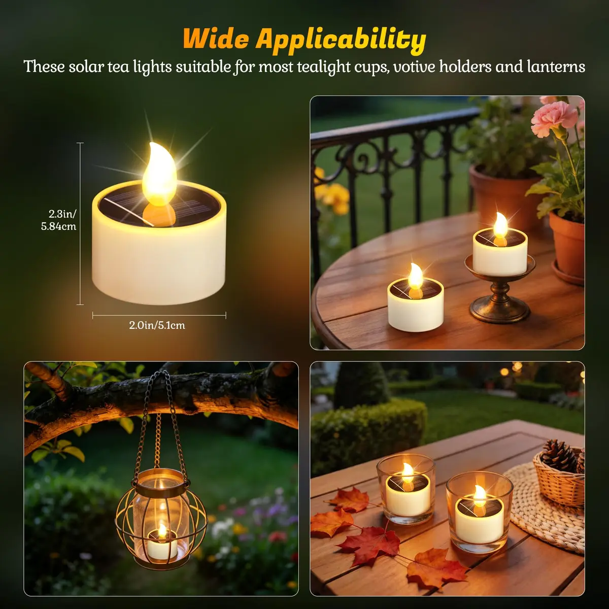 PChero Solar Tea Lights Outdoor, 6 Pack, IP65 Waterproof, Dusk to Dawn Flameless Flickering LED Candles, 2" Votive Size, Warm White Glow | 5.08cm (2") - view 6