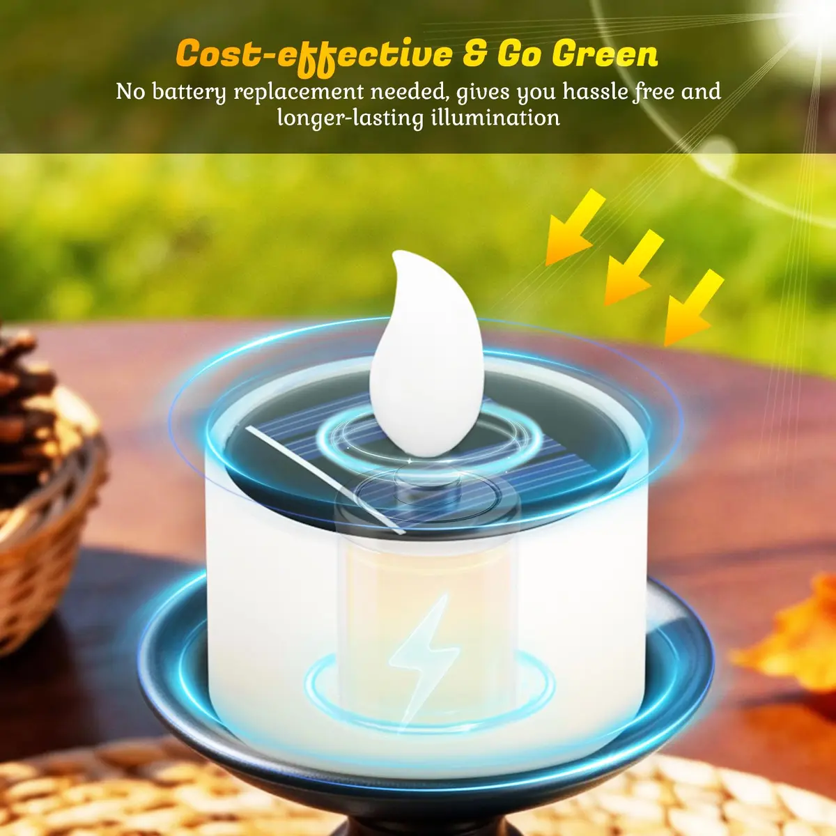 PChero Solar Tea Lights Outdoor, 6 Pack, IP65 Waterproof, Dusk to Dawn Flameless Flickering LED Candles, 2" Votive Size, Warm White Glow | 5.08cm (2") - view 7