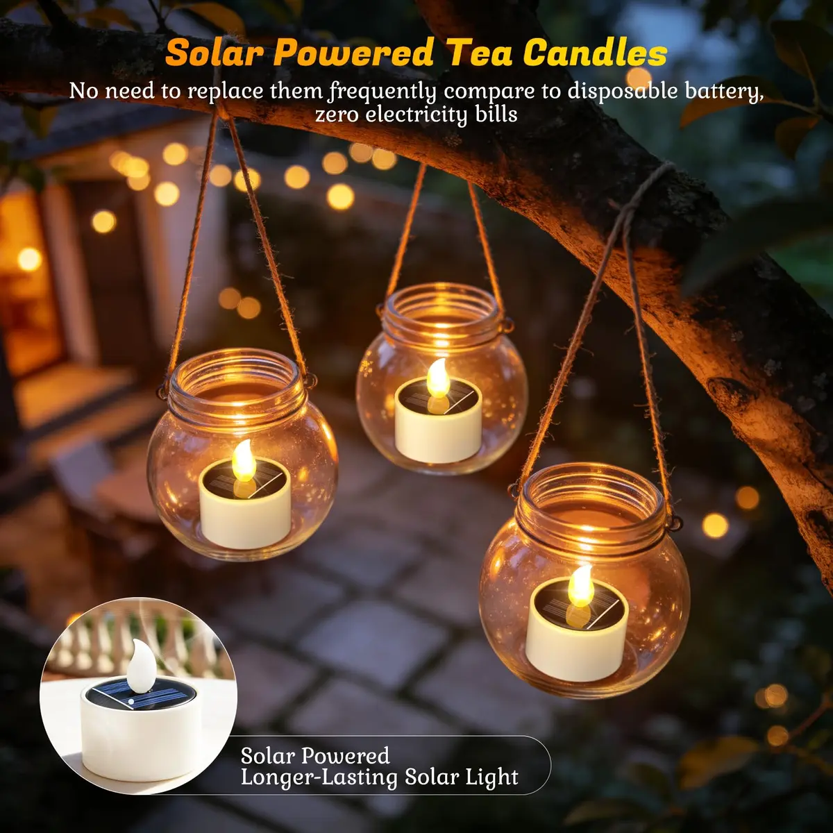 PChero Solar Tea Lights Outdoor, 6 Pack, IP65 Waterproof, Dusk to Dawn Flameless Flickering LED Candles, 2" Votive Size, Warm White Glow | 5.08cm (2") - view 3
