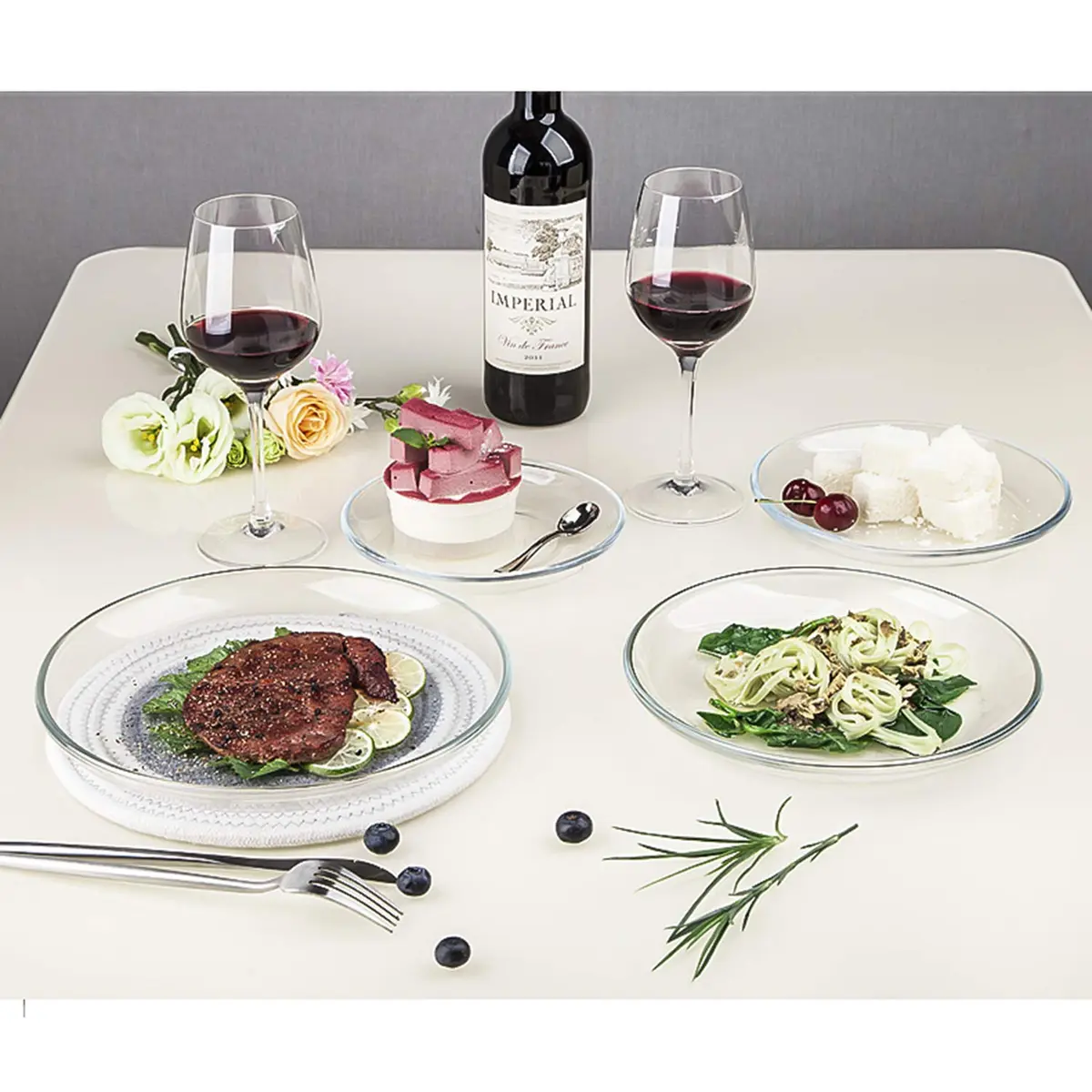 FOYO Glass Plate Set, 10 inch Round Tempered Dinner Plates, Set of 2 | Microwave & Dishwasher Safe - view 6