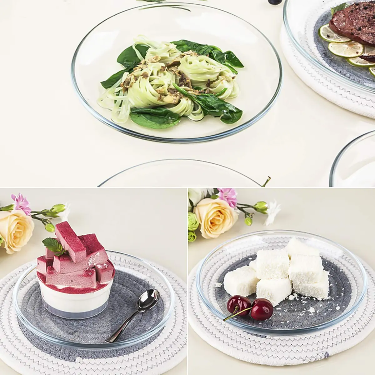 FOYO Glass Plate Set, 10 inch Round Tempered Dinner Plates, Set of 2 | Microwave & Dishwasher Safe - view 7
