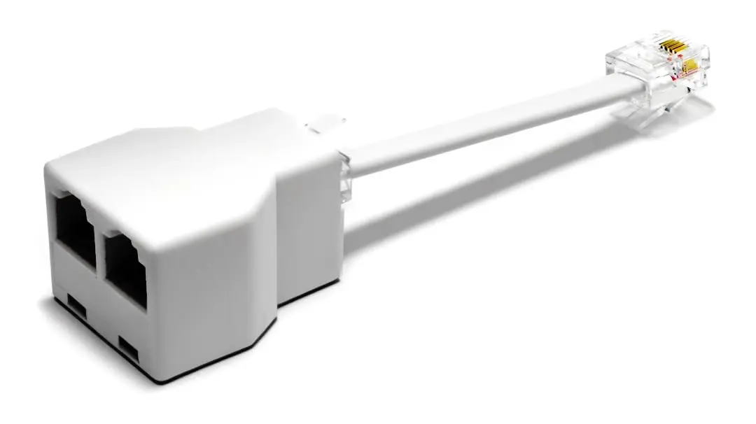 RetailAndBulk Phone Jack Splitter for Landline RJ11 6P4C | Dual Jack Adapter with 2.5 Inch Cable, Made in USA - main product image