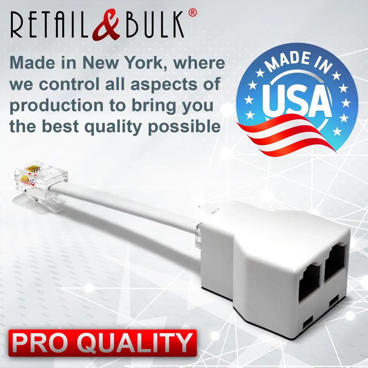 RetailAndBulk Phone Jack Splitter for Landline RJ11 6P4C | Dual Jack Adapter with 2.5 Inch Cable, Made in USA - view 5