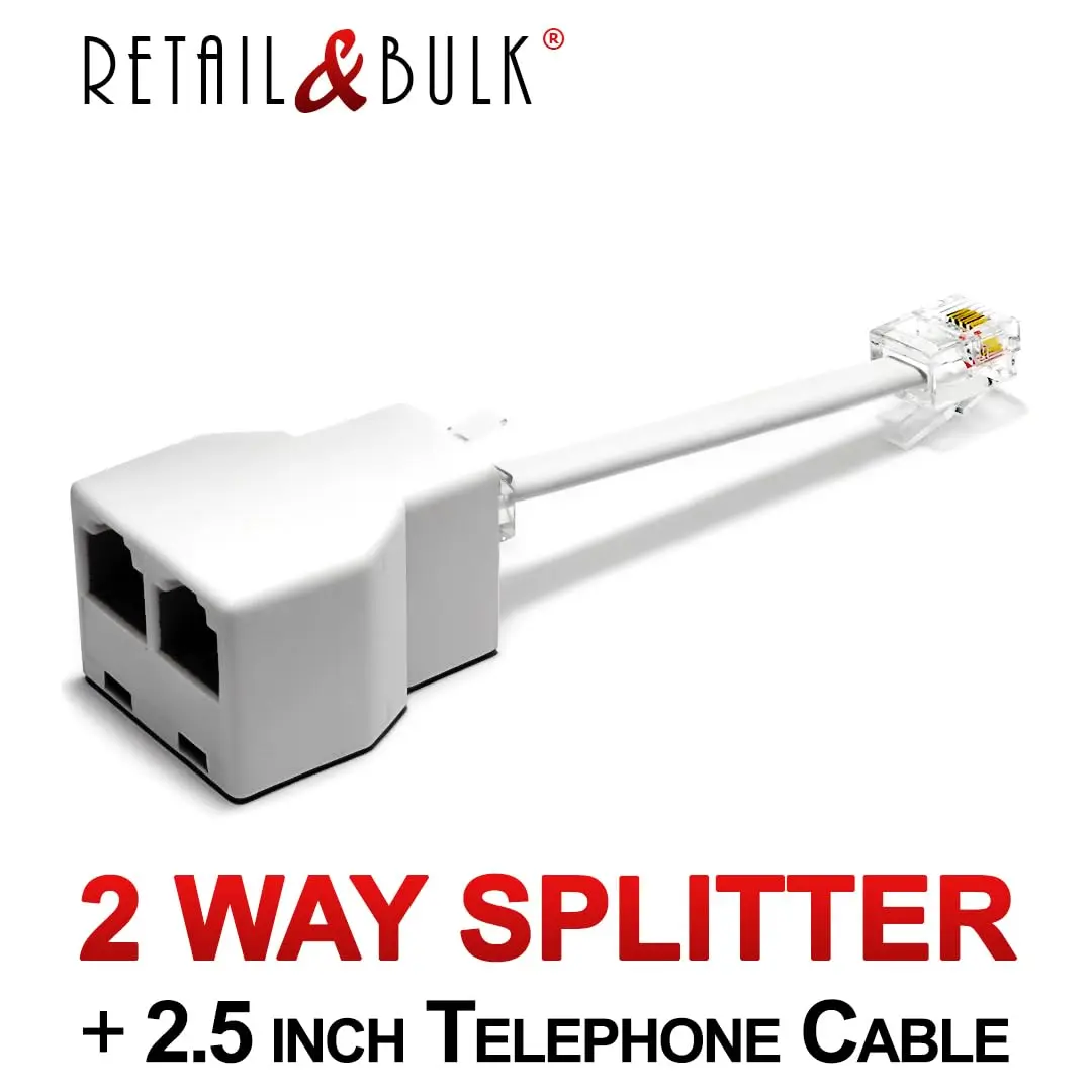 RetailAndBulk Phone Jack Splitter for Landline RJ11 6P4C | Dual Jack Adapter with 2.5 Inch Cable, Made in USA - view 7