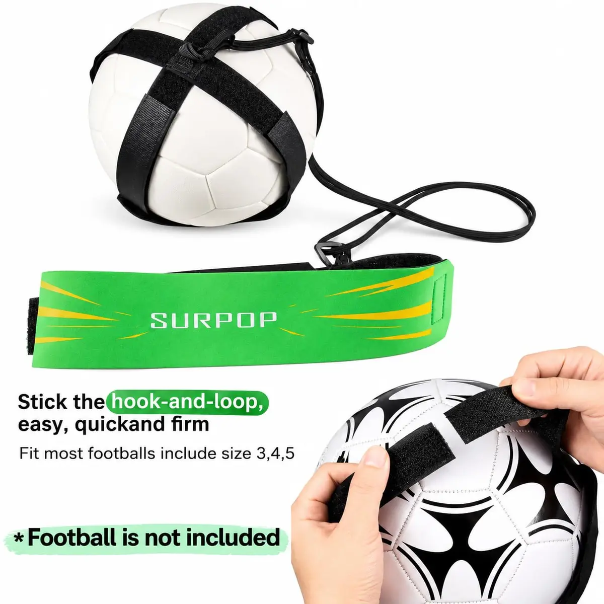 Surpop Adjustable Solo Soccer Trainer Belt for Kids and Adults, Green | Solo Practice, Ball Control & Reaction Training - view 4