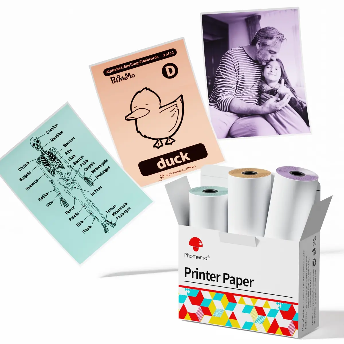Phomemo M02/M02S/M02 Pro Paper 3 Rolls | Bright White Thermal Photo Paper for Portable Bluetooth Printer - main product image