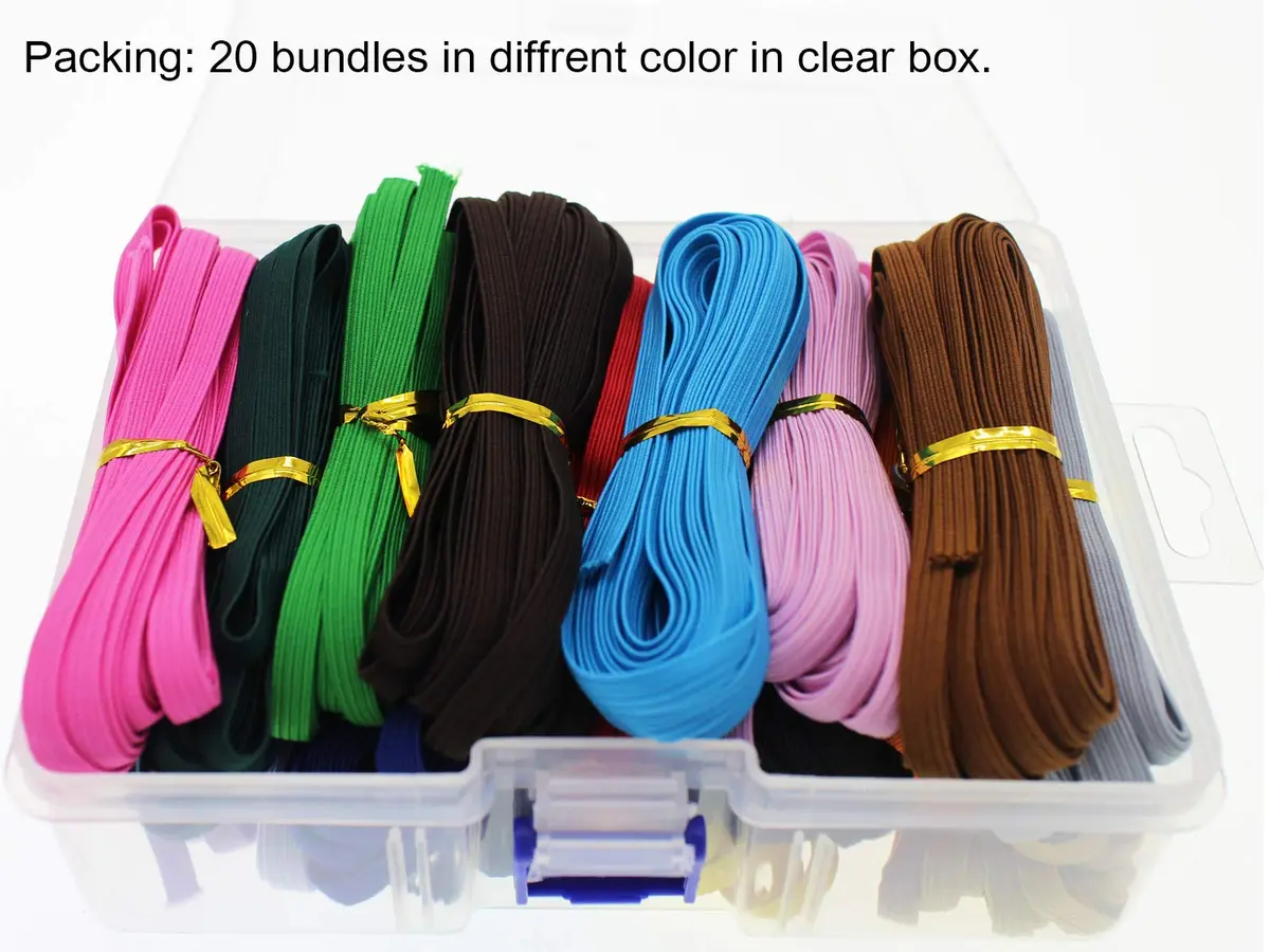 JESEP 1/4in Multi-Color Elastic Band 20 Colors | Durable Sewing & Craft Elastic (100Yd) - view 3