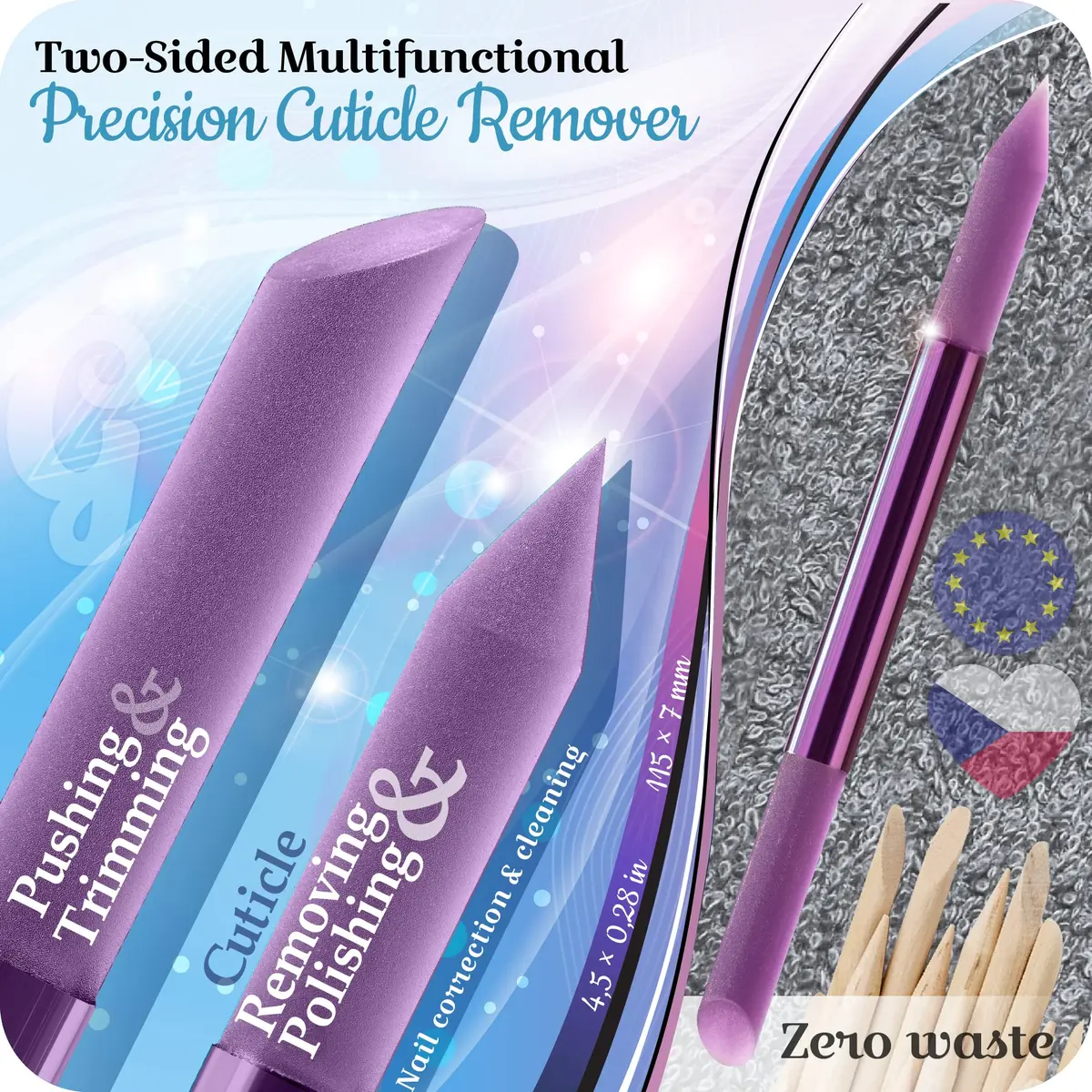 Gladzy Glass Cuticle Pusher - Manicure Stick Violet | 160mm (6.3in) - view 2