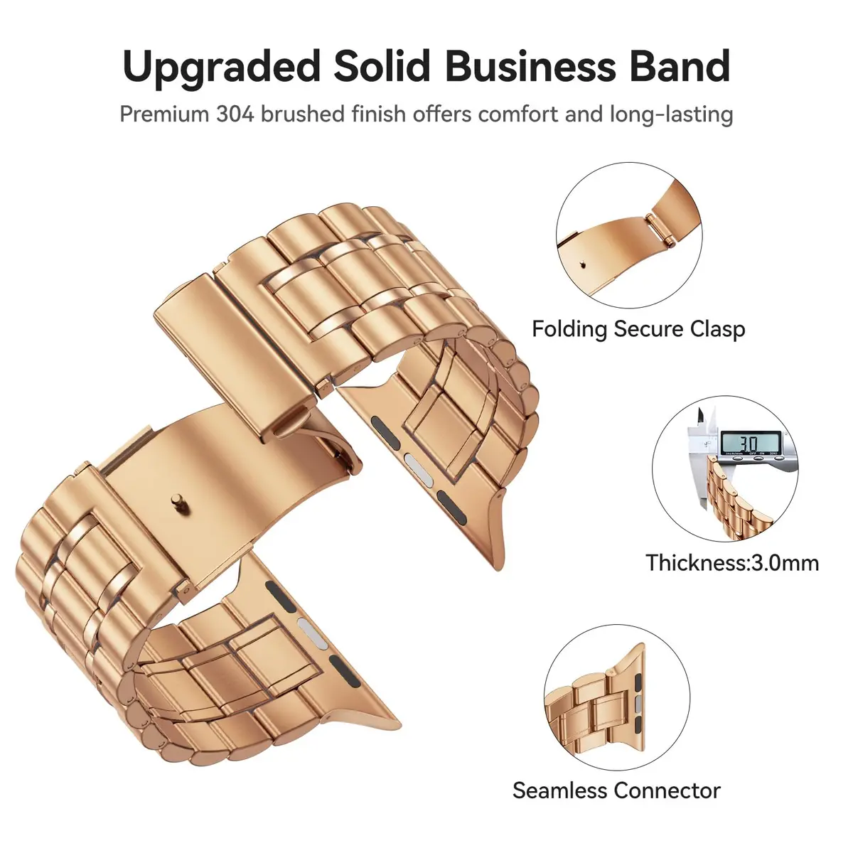 Bestig Stainless Steel Metal Band Compatible with Apple Watch 38mm/40mm/41mm/42mm | Rose Gold 5-Bead Bracelet - view 4
