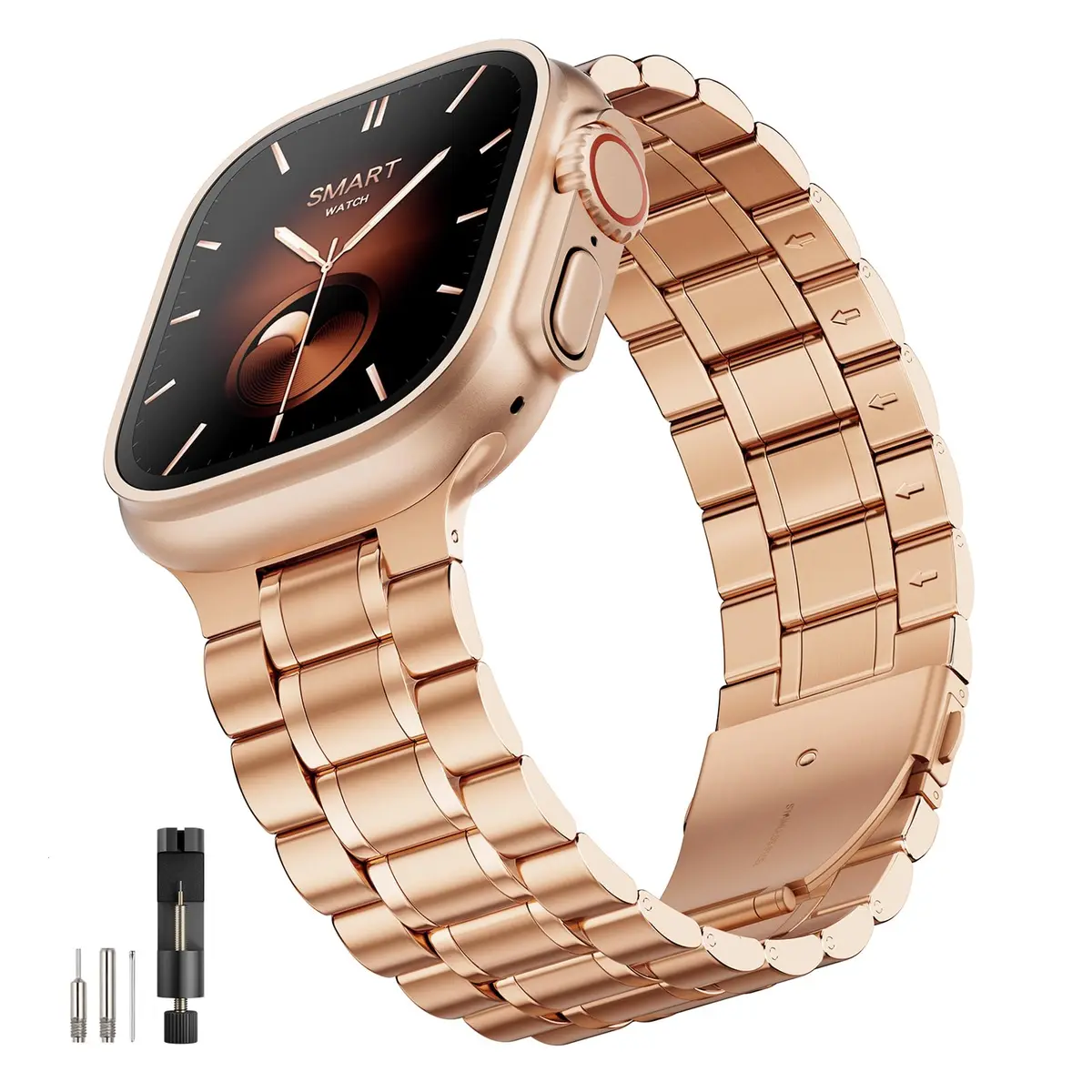 Bestig Stainless Steel Metal Band Compatible with Apple Watch 38mm/40mm/41mm/42mm | Rose Gold 5-Bead Bracelet - main product image