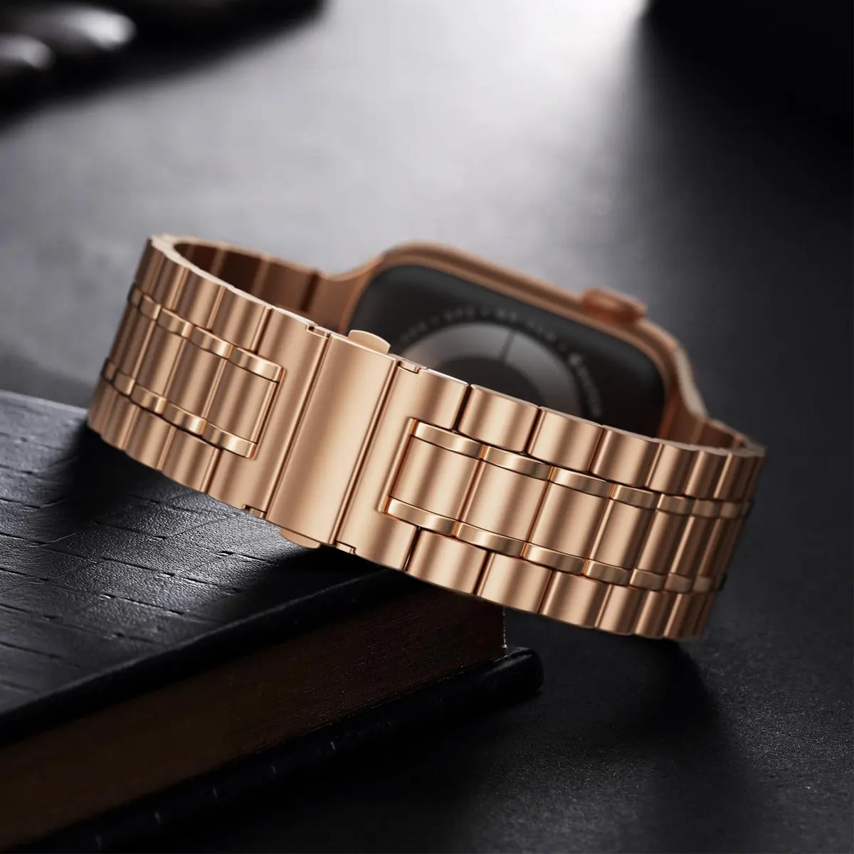Bestig Stainless Steel Metal Band Compatible with Apple Watch 38mm/40mm/41mm/42mm | Rose Gold 5-Bead Bracelet - view 8