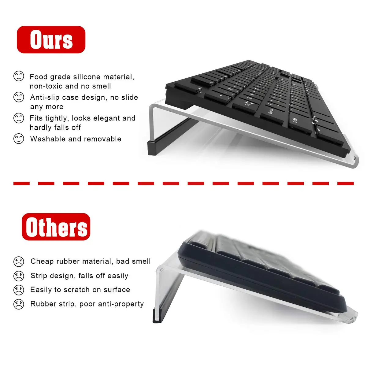 KOTEMON Acrylic Tilted Computer Keyboard Stand for Ergonomic Typing, 17"x5.5"x1.5" | Clear - view 6