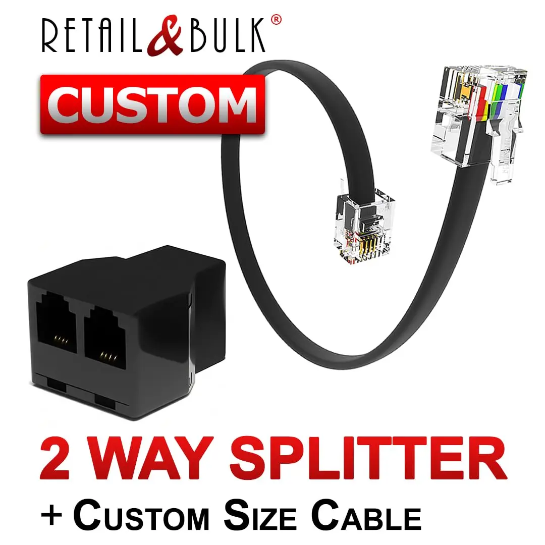 RetailAndBulk Phone Jack Splitter for Landline RJ11 6P4C | Reliable 2-Way Adapter with Custom Cables (en_US) - view 2