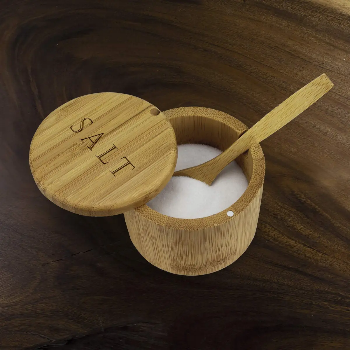 Totally Bamboo Salt Cellar with Spoon & Magnetic Lid, 177ml (6 oz) Capacity | Farmhouse Style Kitchen Storage - view 2